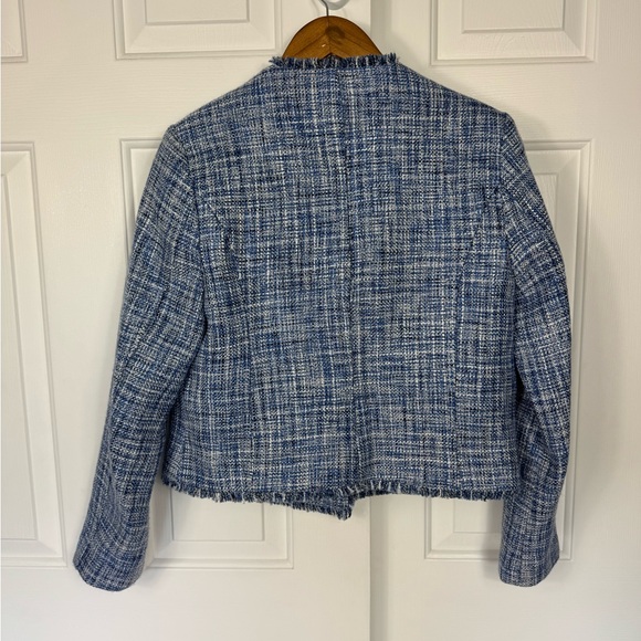 Anthropologie Maeve Sz 8 Double Breasted Tweed Lined‎ Jacket Blazer Blue/White - Picture 3 of 7
